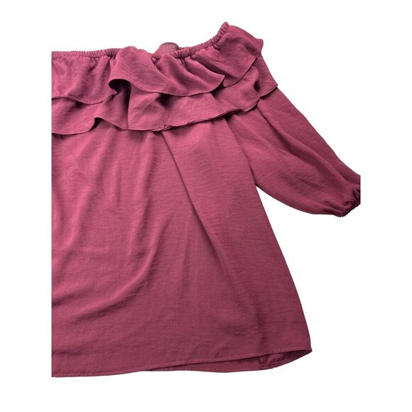 Vince Camuto Women's Top Burgundy Ruffle Pop Over Short Sleeve Plus Size 3X NEW - Picture 4 of 9